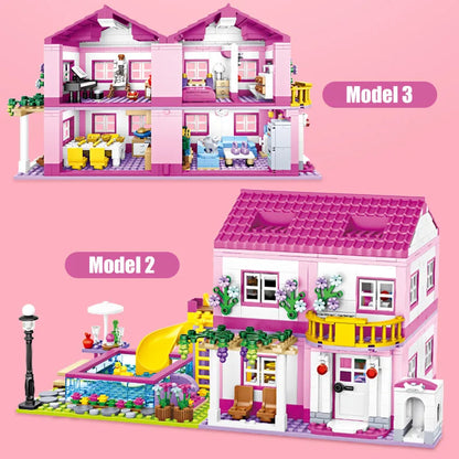 1018pcs City 1 Change 3 Summer Friends' Double-Storey Villa Building Blocks Toy