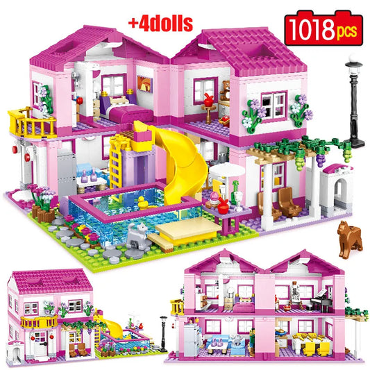 1018pcs City 1 Change 3 Summer Friends' Double-Storey Villa Building Blocks Toy