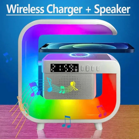 Wireless charging with stand, Bluetooth speaker, alarm clock, RGB lighting
